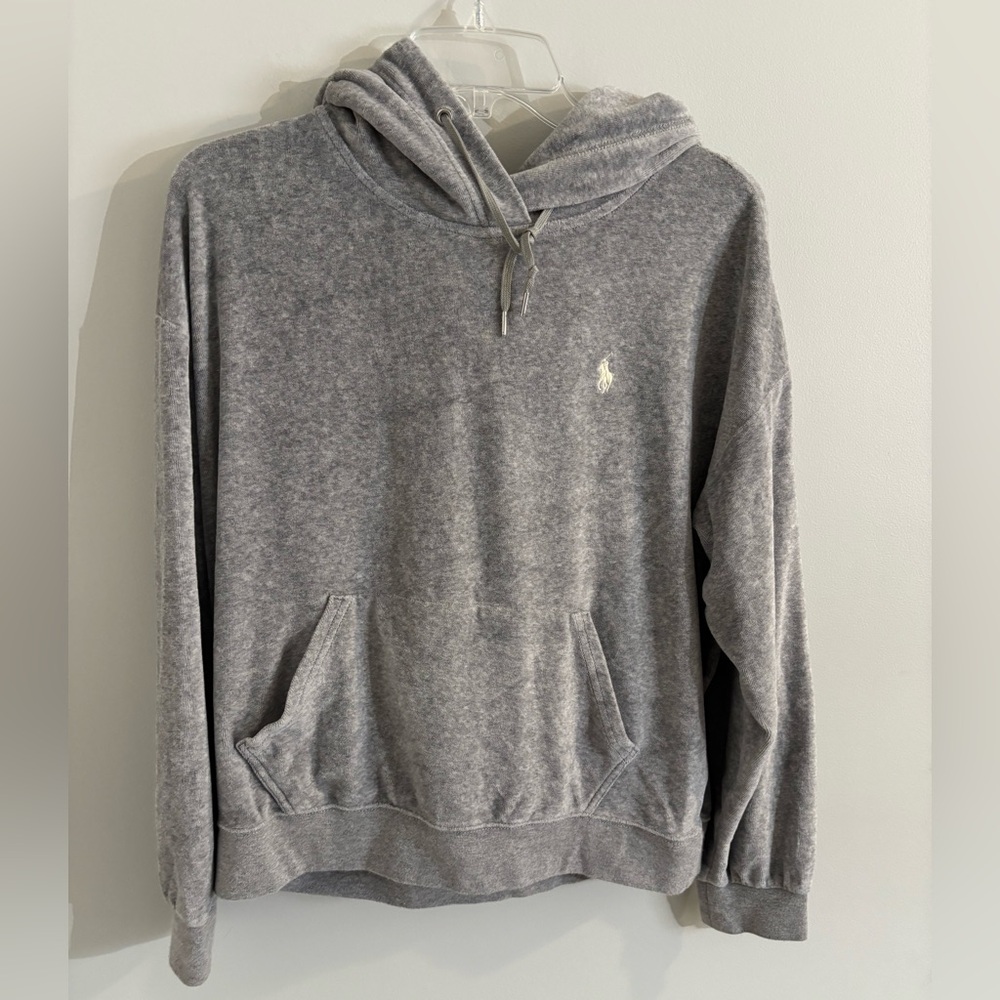 Polo Ralph Lauren Light Gray Velour Hooded Sweatshirt Size M